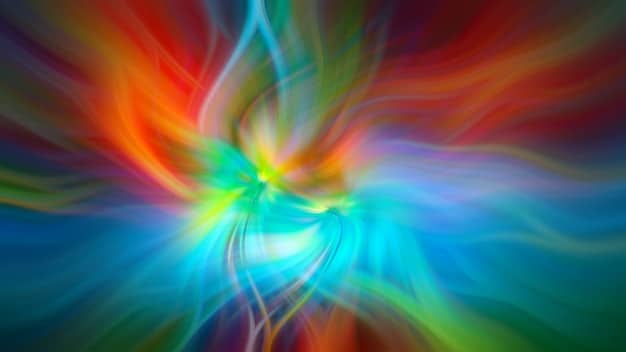 An abstract image showcasing a vibrant color wheel, with each color radiating energy and light, representing the spectrum used in color therapy and meditation.