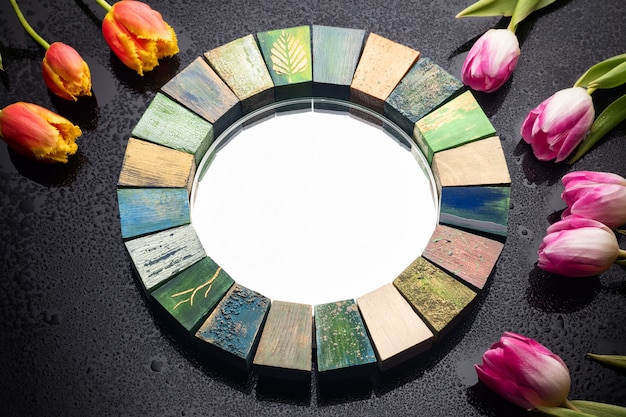 A color wheel diagram illustrating the various colors and their corresponding emotional and healing properties. The wheel is vibrant and visually appealing, with each color clearly labeled with its associated benefits.