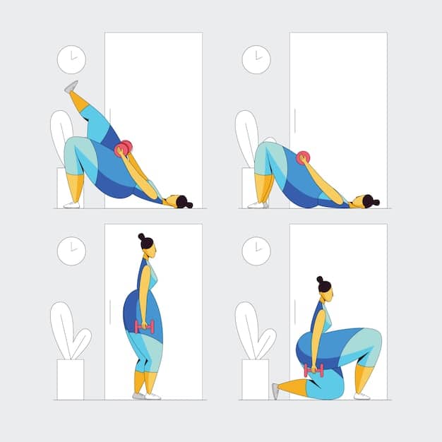 A series of illustrations showing different stretching techniques for various body parts, including back, neck, and arms.