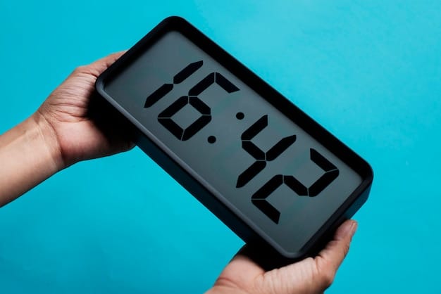A close-up of a digital timer set to 20 minutes, with a reminder message to take a break and look 20 feet away, emphasizing the 20-20-20 rule.